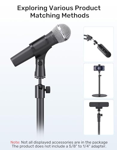 Ball and Socket Head Mic Adapter, All-Metal, 360° Swivel, 5/8 & 3/8 Threads | Ball Joint Secure Lock for Mic Angle Adjustment, Universal Fit for Mic Stand, Durable Metal, Compact Mini Design, Easy Mount