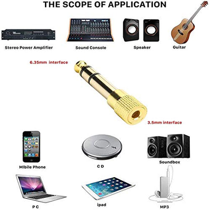 12pcs 6.35mm (1/4 inch) Male to 3.5mm (1/8 inch) Female 3-Conductor TRS AUX Stereo Audio Headphone Jack Adapter - 24K Gold Plated