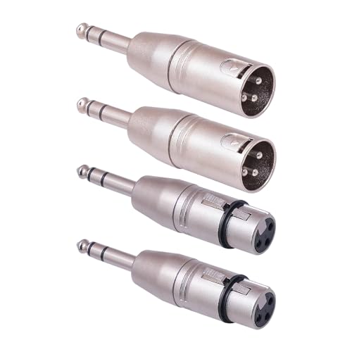 1/4 to XLR Adapter 4 Pack, 1/4" TRS to XLR (2 Pair), 2pcs Male to Male and 2pcs Male to Female, Balanced Quarter Inch 6.35mm Male to XLRMale/Female Adapters for Mixers, Microphones, Amplifiers - style: 1/4" TRS to XLR Adapter 4 Pack