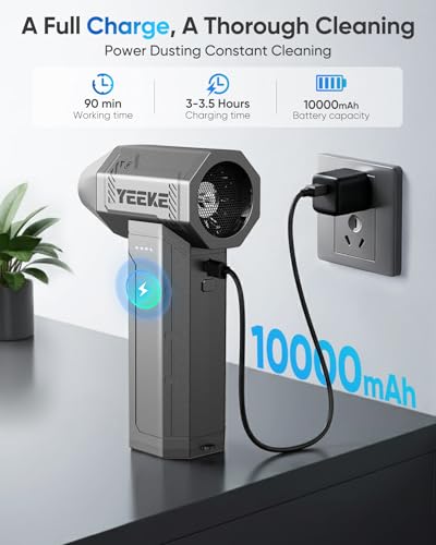 Compressed Air Duster, 300000 RPM & 400 G Wind Pressure | 10000 mAh Battery with Fast Charging, 4-Gear Electric Air Duster Rechargeable, Electric Duster Mini Blower with LED