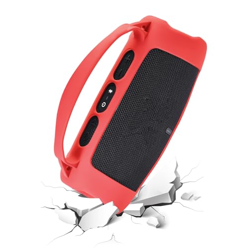 Silicone Case Cover for JBL Charge 5 Wi-Fi/Charge 5 Portable Bluetooth Speaker Protective Sleeve Skin Travel Carrying Case Replacement with Shoulder Strap Wireless Speaker Accessories(red) - color: RED