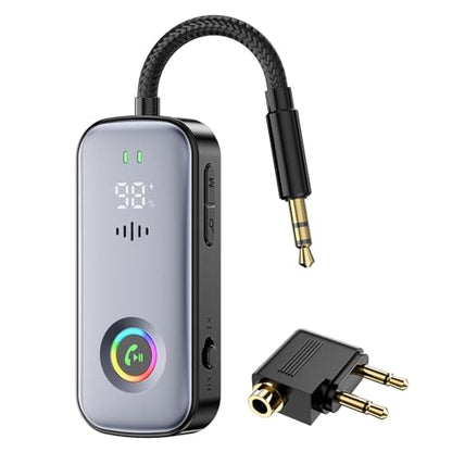 2026 Model 2-in-1 Bluetooth Transmitter Receiver, Low Latency Dual Link Audio Adapter with Battery Display/Built-in Mic, Compatible with TV/PC/Home Stereo/Car/Airplane
