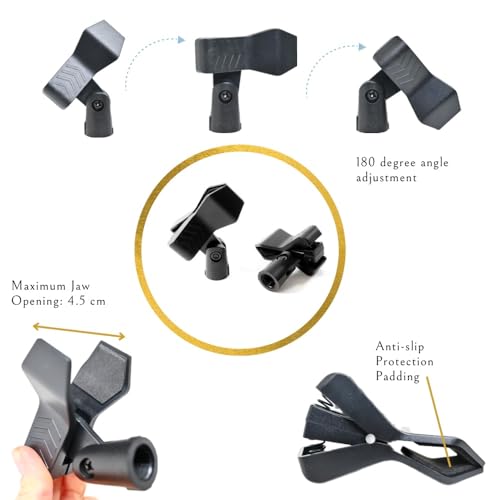 2 Pcs Mic Stand with Mic Clip Desktop, Adjustable Table Microphone Stand, 5/8” to 3/8” Metal Adapter, Heavy Weighted Base, for Blue Yeti Snowball Spark Fifine K669 AT2020 Shure SM58 SM57