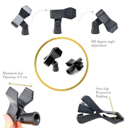 2 Pcs Mic Stand with Mic Clip Desktop, Adjustable Table Microphone Stand, 5/8” to 3/8” Metal Adapter, Heavy Weighted Base, for Blue Yeti Snowball Spark Fifine K669 AT2020 Shure SM58 SM57