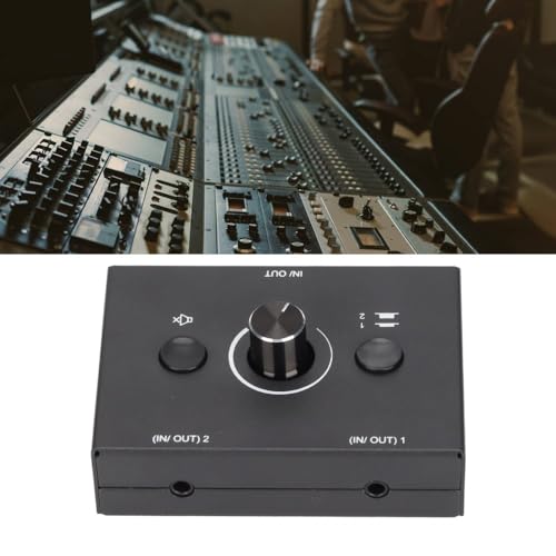 3.5mm Stereo Audio Switcher Bidirectional 2 in 1 Out or 1 in 2 Out Manual Selector Box with Mute Button Plug and Play for Speakers and Headphones