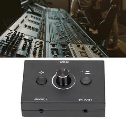 3.5mm Stereo Audio Switcher Bidirectional 2 in 1 Out or 1 in 2 Out Manual Selector Box with Mute Button Plug and Play for Speakers and Headphones