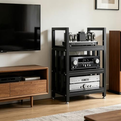 Adjustable Open Frame Hi-Fi Audio Stand, Wood Top Metal Audio Rack with Anti-Vibration Foot, AV Equipment Shelving for Living Room Home Cinema Studio(Black-D) - color: Black-d