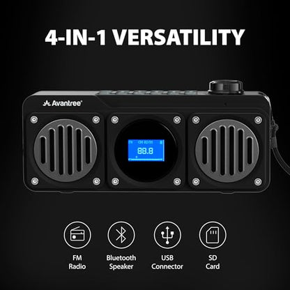 Avantree BoomByte - Portable FM Radio & Bluetooth Speaker with Stereo Sound | Long Rechargeable Playtime, Micro SD Card & USB Audio Input, MP3 Player, Metal Finish, Easy to Use, Black - color: Black