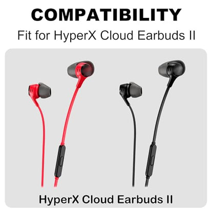 Replacement Ear Tips Compatible with HyperX Cloud Earbuds II | Soft Silicone Eartips with Portable Storage Box (4, Grey, XS/S/M/L)