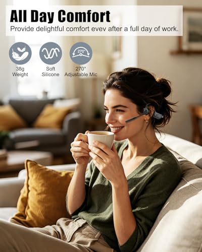 Open Ear Headphones with Mic, Bluetooth 5.1 Headset, aptX Low Latency | Air Conduction Headphone with Mute Button, Lightweight, USB A&C Dongle, Wireless Headset for Online Meeting/Call Center