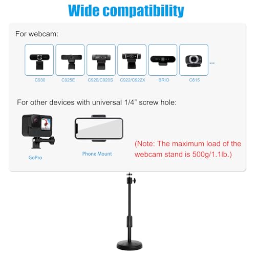 Webcam Stand, 22 Inch Height Adjustable Webcam Mount Computer Camera Stand for Desk Web Cam Stands Arm Holder for Logitech webcams C920 C922 C925e C922x C930e C930 C615 Brio - size: 22 inch