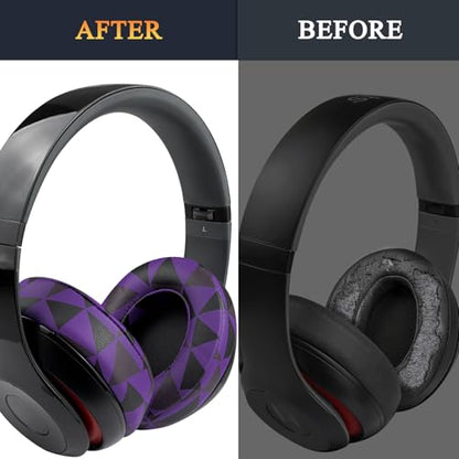 Replacement Ear Pads Cushions for Beats Studio 2 & Studio 3 Wired & Wireless Headphones, Earpads with Soft Protein Leather, Noise Isolation Memory Foam, Added Thickness - Purple Black - color: Purple Black