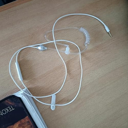 One Ear Headphone with Mic, Single in Ear Earbud Wired 3.5mm with Volume Control, FBI Agent Bodyguards Hollow Air Tube Mono Earphone