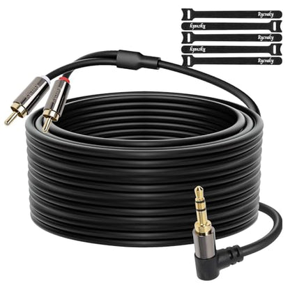 3.5mm Aux to RCA Cable, 90 Degree Angle 3.5mm Male to 2RCA Male Auxiliary Stereo Audio Y Splitter Gold-Plated, Double Shielded for Smartphones, Tablets, Speakers, Home Theater, HDTV,100ft/1 pack - size: 100 Feet(1 pack)