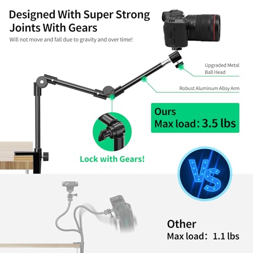 Webcam Stand Camera Desk Mount with Phone Holder & 5/8" Screw - 22" Flexible Projector Stand Gooseneck Desk Mic Stand for Logitech C922 C930e C920 C615 C960 Brio 4K, GoPro, Blue Yeti Snowball Ice