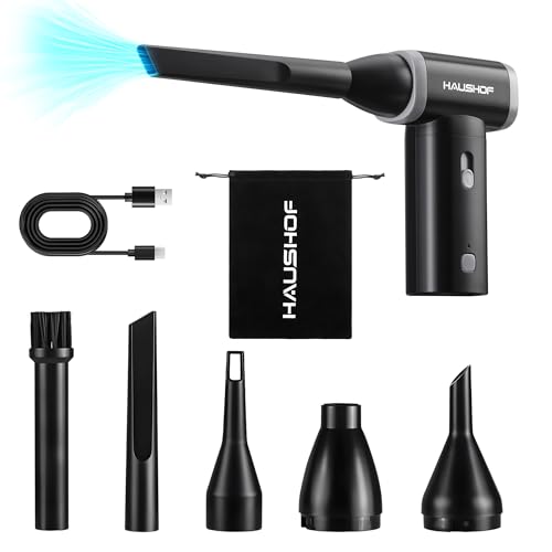 HAUSHOF 8V Mini Electric Air Duster-110,000RPM High Power Compressed Air blower, Rechargeable Brushless Motor Durable Cleaner, Variable Speed Dust Blower for Computer, PC Keyboard, Electronics, Car...