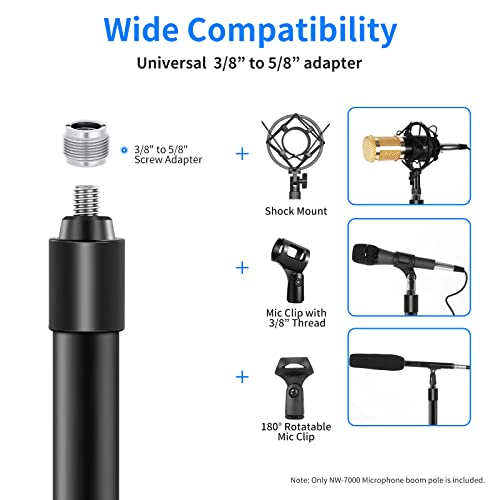 NEEWER NW-7000 Microphone Boom Arm | 3 Section, Extendable Handheld Mic Arm, 3/8" & 3/8" to 5/8" Screw Adapter, 3ft to 8ft Adjustable Length, Auxiliary - style: ST-NW-7000