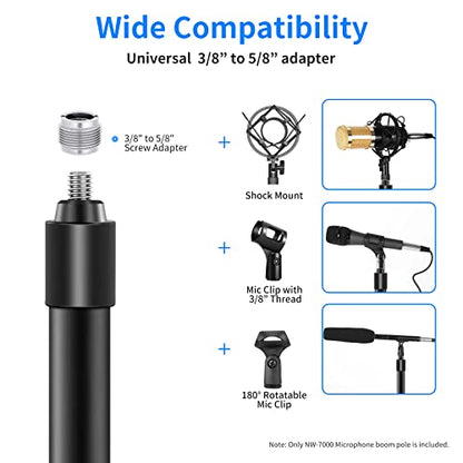 NEEWER NW-7000 Microphone Boom Arm | 3 Section, Extendable Handheld Mic Arm, 3/8" & 3/8" to 5/8" Screw Adapter, 3ft to 8ft Adjustable Length, Auxiliary - style: ST-NW-7000
