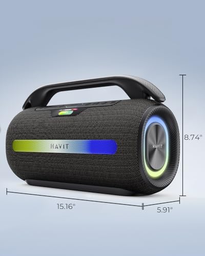 havit Outdoor Bluetooth Speaker, 120W Peak Loud Speakers with Deep Bass, Portable Wireless Speaker IPX6 Waterproof, RGB Light, 12H Playtime, TWS Stereo, EQ, for Party, Beach, Camping, Backyard, Garage