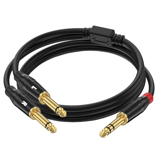 1.6 FT 1PACK 1/4 Inch TRS Stereo Y Splitter Insert Cable, Gold Plated Audiowave Series 6.35mm Male to Dual 6.35mm TS Male Mono Breakout Cable, Audio Cord - size: 1.6 FT