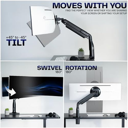VIVO Aluminum Ultrawide Monitor Stand, Classic + USB, Fits up to 49 inch Screens, Single Articulating Pneumatic Arm, USB Ports, C-Clamp and Grommet Desk Mount, Max VESA 200x100, Black, STAND-V100HU - style: Classic + USB