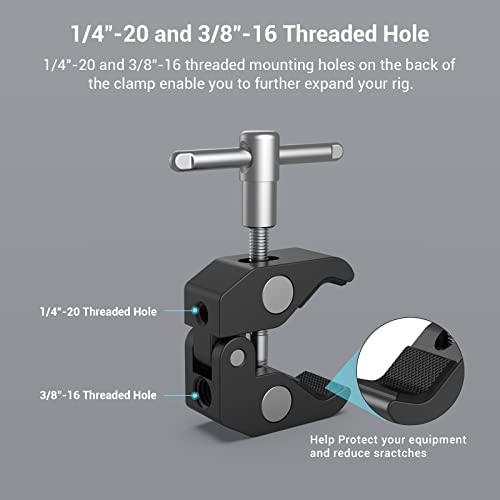 SMALLRIG Super Clamp w/ 1/4" and 3/8" Thread and 5.8 Inches Adjustable Friction Power Articulating Magic Arm with 1/4" Thread Screw for LCD Monitor/LED Lights - KBUM2730 - size: 5.8''+arm only