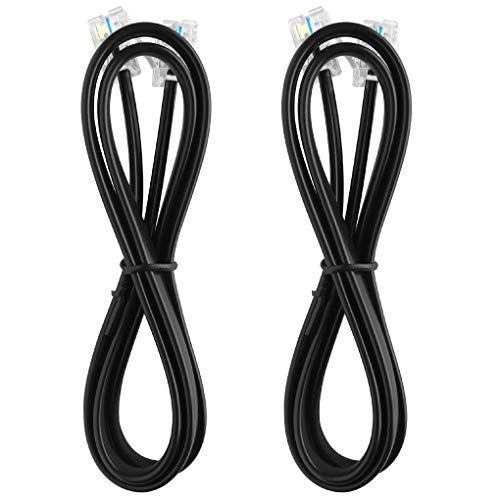 NECABLES 2Pack RJ12 Cable 1ft Telephone Cord Phone Cable - 1 Foot | RJ12 6P6C Male to Male Straight Wired for Both Data and Voice Use Black - size: 1 foot