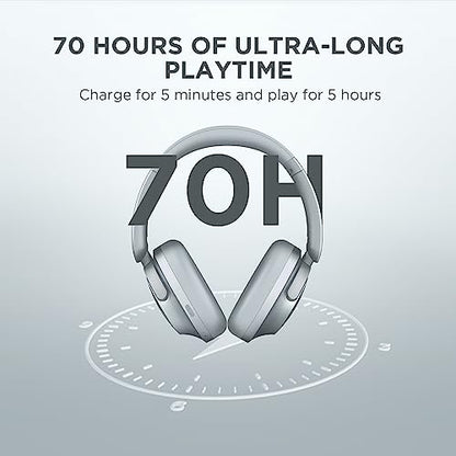 1MORE SonoFlow Active Noise Cancelling Headphones, Bluetooth Headphones with LDAC for Hi-Res Wireless Audio, 70H Playtime, Clear Calls, Preset EQ Via App, Silver