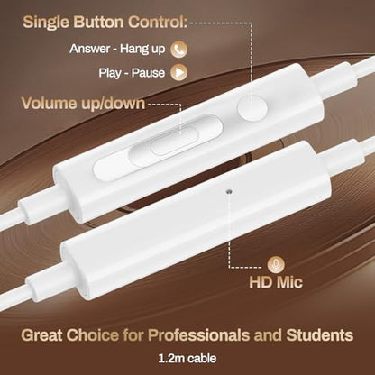 3 Pack Wired Earbuds USB C,Headphones Microphone for iPhone 17/16/15 | Type C Earphones for iPhone 17 Pro Max/Galaxy S25 S24 S23 Volume Control Noise Isolating