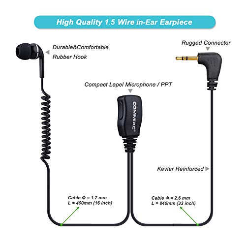 2Pack Walkie Talkie Earpiece 1-Pin 2.5mm Compatible with Motorola Talkabout | in-Ear Two-Way Radio Headset with Mic, Two Way Radio Earpiece with PTT