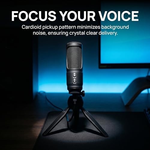 USB Microphone, Cardioid Condenser Mic with Noise Cancellation | One-Click Mute & Echo Effect, USB Mic for PC/Mac, Plug & Play for Podcasting, Streaming, YouTube, Vocals, Meeting & Gaming
