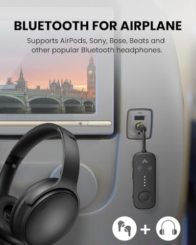 Avantree Relay - Airplane Bluetooth Adapter for 2 AirPods or Headphones | Qualcomm aptX Adaptive, 25H Battery, Future-Proof Firmware Upgradable, 3.5mm AUX Audio Transmitter for Flight Travel & Gym - color: 1-Black