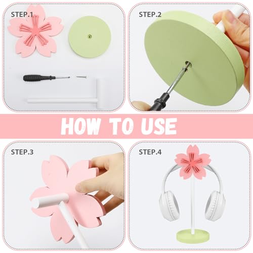 Yookeer Cute Headphone Stand Decorative Sakura Headphone Stand Cute Pink Flower Wood Desk Decor for Gamer Room Office Desk Gaming Gifts for Girlfriend Office Worker