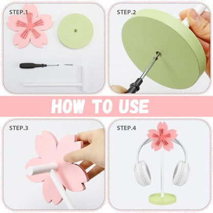 Yookeer Cute Headphone Stand Decorative Sakura Headphone Stand Cute Pink Flower Wood Desk Decor for Gamer Room Office Desk Gaming Gifts for Girlfriend Office Worker