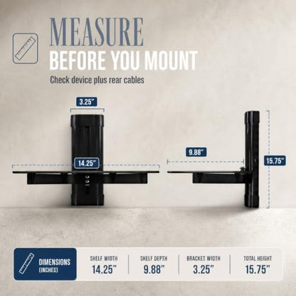 Mount-It! Floating TV Shelf, Tempered Glass, Aluminum Frame, Black - style: 1-shelf