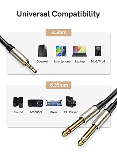3.5mm 1/8" TRS to Dual 6.35mm 1/4" TS Mono Audio Y Splitter Adapter, VIOY Stereo Aux Cable for iPhone, iPod, Laptop, Amplifier, CD Players, Home Stereo Systems - size: 3.3 ft, style: Y-split: 22 cm