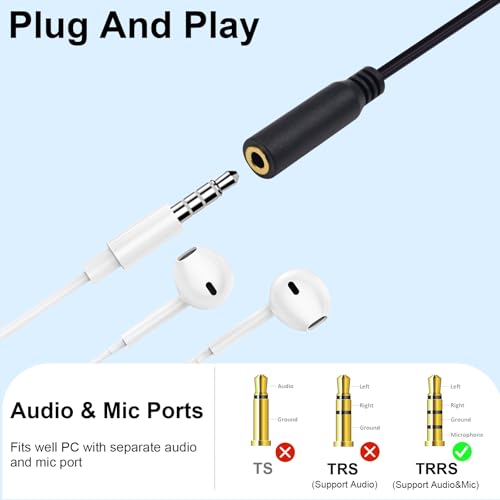 Poyiccot USB C to 3.5mm Audio Jack Cable, 1 to 3 Ways 3.5mm TRRS Aux to USB C Splitter Type C to Headphone Aux Cable Compatible with Micphone, Headphone, Galaxy, MacBook, 30cm/1ft - style: 1 to 3ways