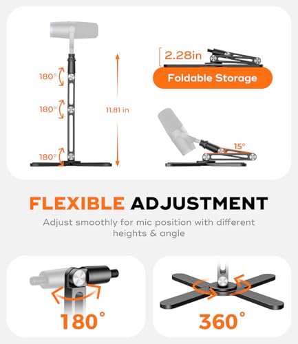 FULAIM X37 Desktop Mic Stand, Aluminum Alloy Microphone Boom Arm with Hidden Cable Management & Desk Clamp, 360° Rotatable Mic Arm for HyperX QuadCast, Blue Yeti, Shure SM7B
