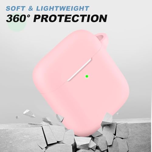 for AirPods Case Cover, Come with Clean Pen，Soft Silicone Protective Cover with Buckle for Women Men Compatible with Apple AirPods 2nd 1st Generation Charging Case, Front LED Visible,Pink - color: A9-Pink