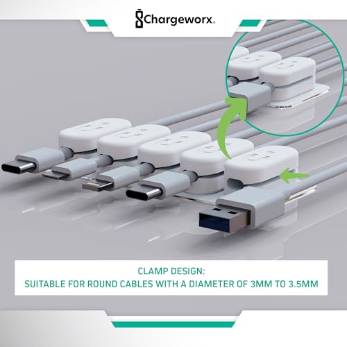 Magnetic Cable Clips, 10-Pack Adhesive Cord Organizer for Nightstand, White | Magnetic Cable Holder for Desk, Wall & Car, Cable Management Clips for USB-C, Lightning, HDMI & Charging Cables