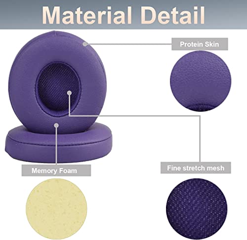 Replacement Ear Pads Protein PU Leather Ear Cushion Compatible with by Dr. Dre Solo 2.0 Solo3 Wireless On-Ear Headphones (Violet) - color: Violet