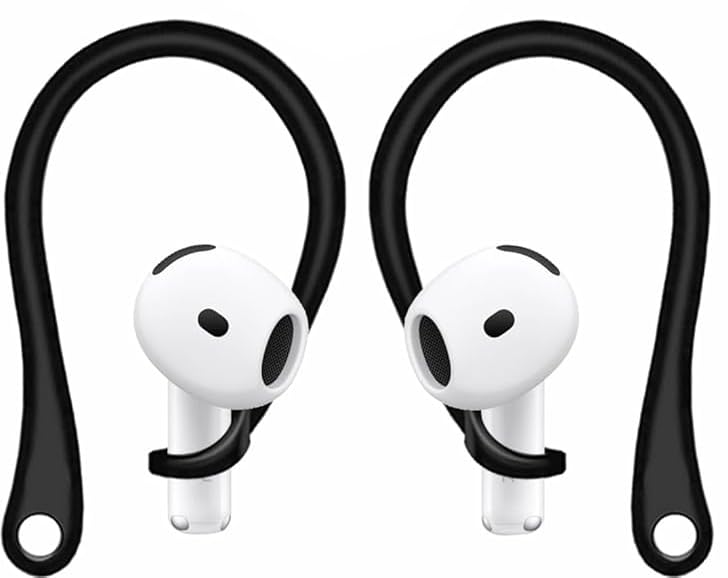 ALXCD Ear Hooks Compatible with AirPods 4 4th Gen, 2 Pair Anti-Slip Soft Rubber Earhook, 2 Pairs Silicon Ear Tips Hook, Compatible with AirPods 4 2+2 Pairs 722 Black - color: Black