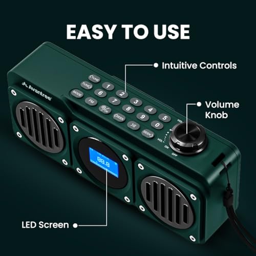 Avantree BoomByte - Portable FM Radio & Bluetooth Speaker with Stereo Sound | Long Rechargeable Playtime, Micro SD Card & USB Audio Input, MP3 Player, Metal Finish, Easy to Use, Blue - color: Blue