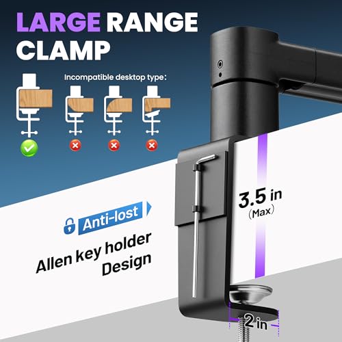 CAHAYA Desk Mount Mic Arm, Low Profile Boom Stand for Streaming, Black