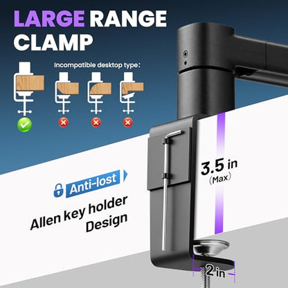 CAHAYA Desk Mount Mic Arm, Low Profile Boom Stand for Streaming, Black