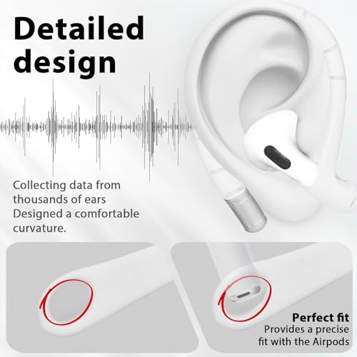 Adhiper Ear Hooks for Airpods 4, 3, 2, 1 & Airpods Pro 2, 1 Gen - White | Memory Wire Ear Hooks [Added Anti-Lost Lanyard & 3-in-1 Cleaning Kit], Anti-Slip Sports Accessories for Airpods Series