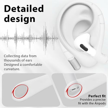 Adhiper Ear Hooks for Airpods 4, 3, 2, 1 & Airpods Pro 2, 1 Gen - White | Memory Wire Ear Hooks [Added Anti-Lost Lanyard & 3-in-1 Cleaning Kit], Anti-Slip Sports Accessories for Airpods Series