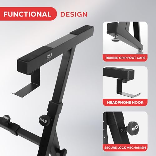 Heavy Duty Folding Keyboard Stand - Sturdy Reinforced Z Design W/ Adjustable Width & Height, Foam Padded Arms, Digital Piano Stand, Fits 54-88 Key Electric Pianos, For Travel & Storage - Pyle PKST38 - style: Foldable keyboard Stand