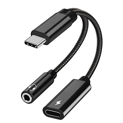 2 in 1 USB C to 3.5mm Headphone and Charger Adapter, USB C to AUX Mic Jack with PD 60W Fast Charging for Stereo, Earphones, Compatible with iPhone 17/16, Samsung Galaxy S25/S24, Google Pixel 9/8 - color: Black