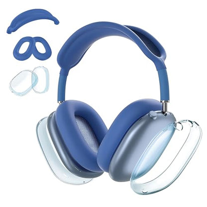Aiivioll 3 in 1 Silicone Case Cover for AirPods Max Headphones, Clear Soft TPU Ear Cups Cover/Ear Pad Case Cover/Headband Cover for AirPods Max (2024/2020), Ear Cushions Cover for AirPods Max(Blue) - color: Dark Blue